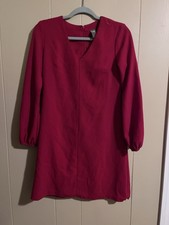 Taylor Red V-Neck Balloon Sleeve Shift Short Dress Zip Solid Size 2