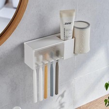 Wall Mount Bathroom Shelf Suction Cup Toothbrush Holder Storage Rack