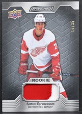 23-24 UD Engrained RC Memorabilia Ebony Simon Edvinsson Red Wings RC /35 Patch