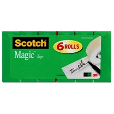 Scotch 6pk Magic Tape 3/4"x800": Clear Tape Refills for Dispenser, Adhesive