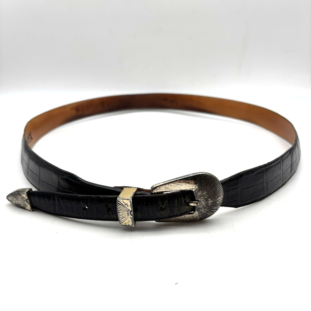 Vintage 90s Onyx by Brighton X3403 Black Croc Emboss Leather  display picture 3