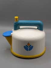 Vintage Fisher-Price Toy Tea Kettle 2713 White Blue Yellow Plastic USA Kitchen