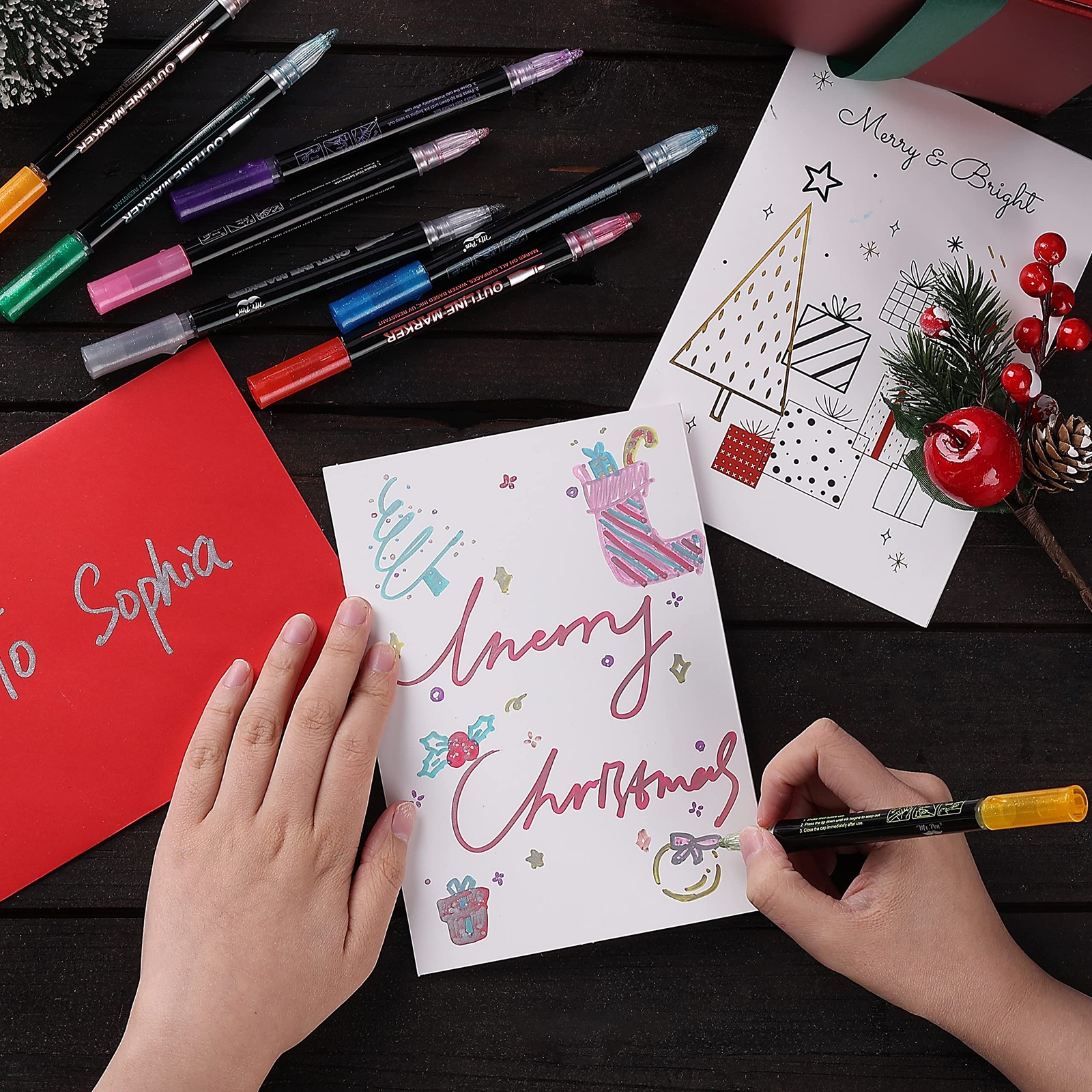 - Double Line Outline Markers, 10 Colors, Self-Outline Metallic Markers, Outl...