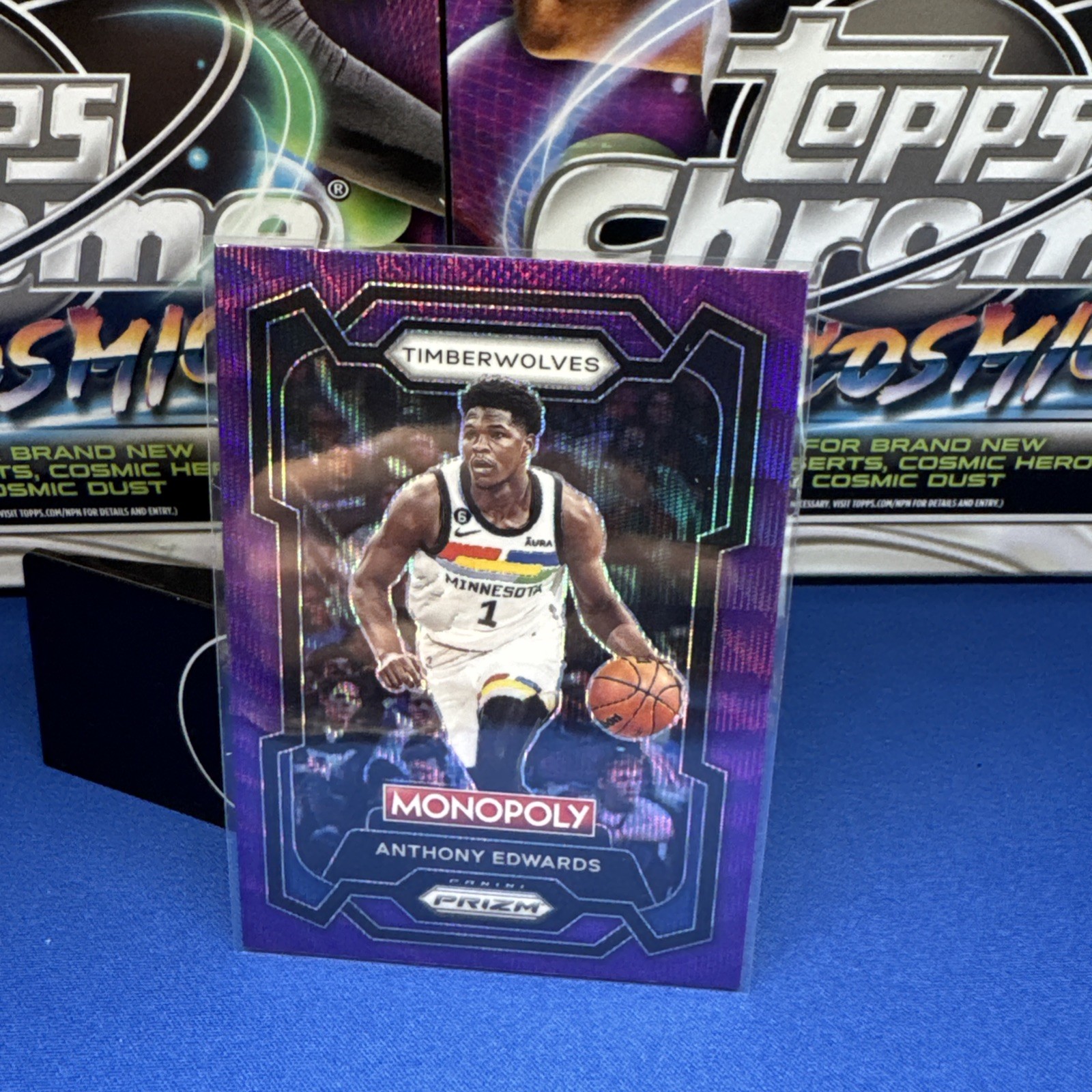 2023-24 Panini Prizm Monopoly - Anthony Edwards #52 Purple Wave Prizm