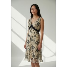 JONATHAN MARTIN STUDIO Silk Floral Print V Neck Maxi Dress M Babydoll Y2K