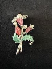 Stunning Enamel, Faux Pearl And Rhinestone Brooch