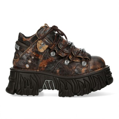 New Rock M-106-C194 Unisex Metallisch Brown Flame Biker Gothic Stiefeletten