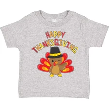 Inktastic Happy Thanksgiving- Cute Turkey In Pilgrim Hat Toddler T-Shirt Animal