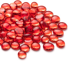 50PCS Mini Glass Gems,Red Mancala Stones Flat Bottom Marble Beads for Home Decor