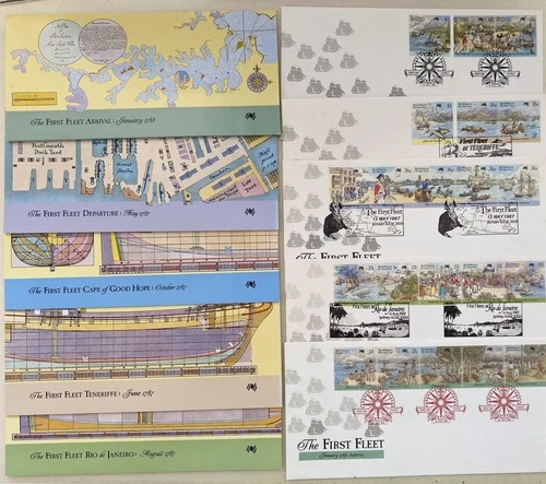 Australia 1988 First Fleet all 5 Stamp Packs & 5 FDC's