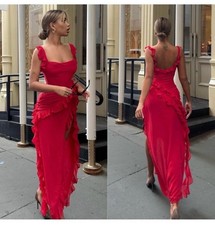 House of CB Ariela Ruffle Maxi Dress Red Rose Cherry Size XS