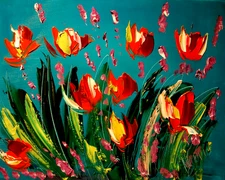 TULIPS     Modern Abstract   Original Oil Painting  IMPRESSIONIST
