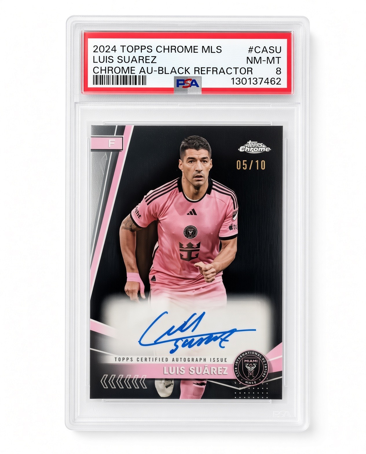 2024 TOPPS CHROME MLS BLACK REFRACTOR AUTO #CA-SU LUIS SUAREZ 05/10 PSA 8 NM-MT