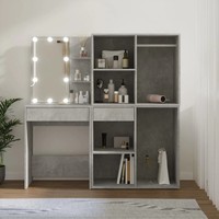 Vidaxl Led-Schminktisch Mit 2 SchräNken Betongrau Holzwerkstoff Neu