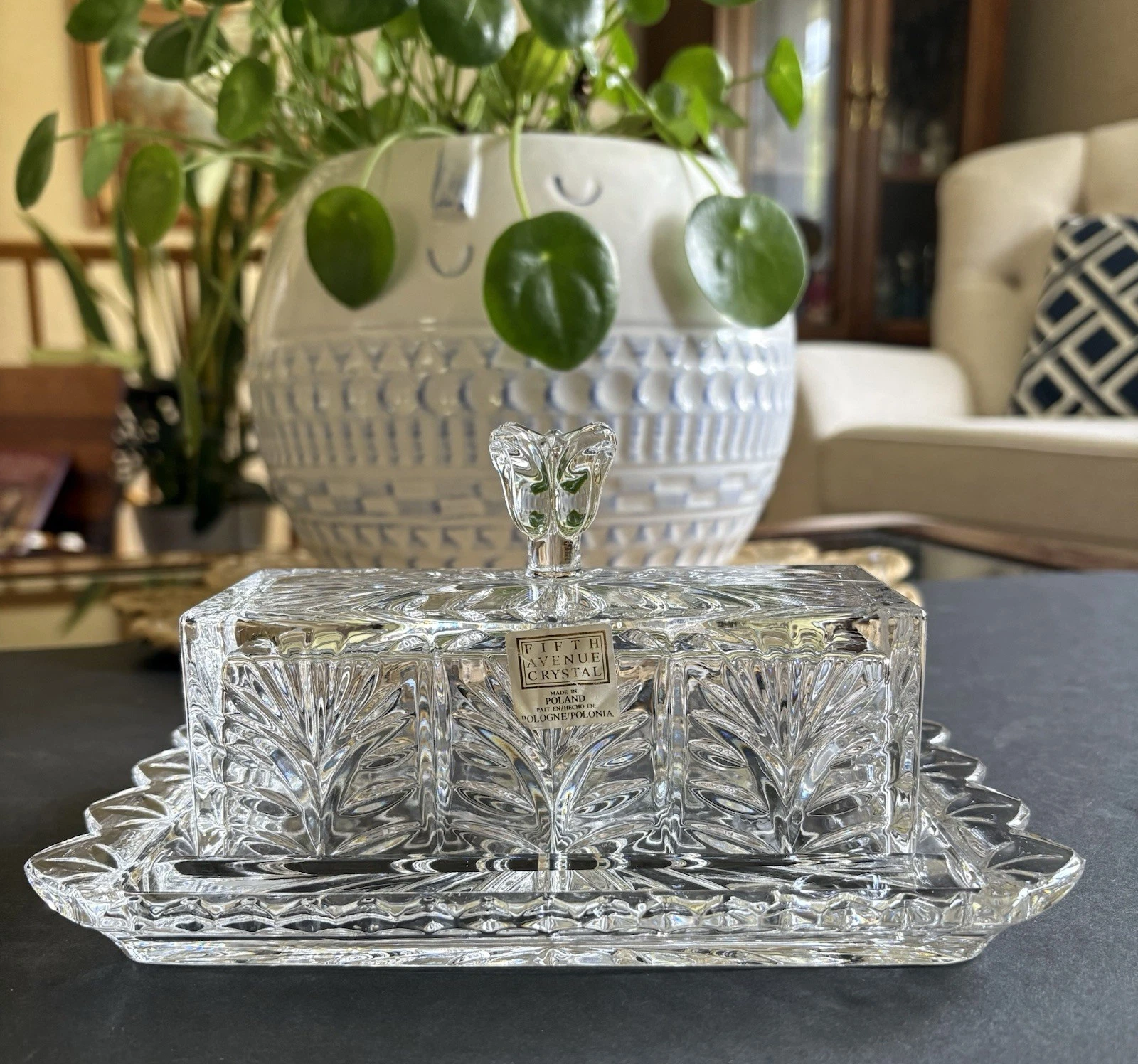 FIFTH AVENUE HEAVY CRYSTAL PORTICO 1/4 LB COVERED BUTTER DISH POLAND