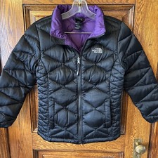 THE NORTH FACE 550 Logo Girls Black Goose Down Puffer JACKET, Size L 14/16 