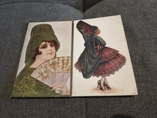 Spanish Ladies Lace Shawls Intricate Dresses Fan Vubtage Artistic 2 Postcards