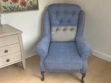 Vintage Wingback Armchair Queen Anne Style Lounge Chair Buttoned 1980