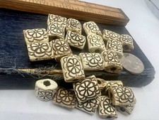 24 Pcs White Brown Ceramic Beads Closeout Rectangular 12x15mm Jewelry Making