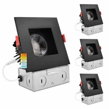 Luxrite 4 Inch Square LED Recessed Light 15W 5 Color Options Black 4-Pack