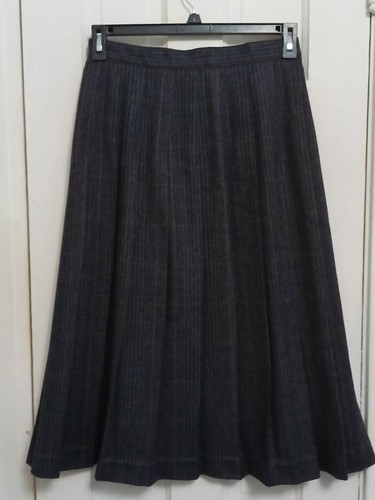 Vintage Pleated Midi Skirt, Plaid A Line Wool Tweed Small S 28x30.5" D5