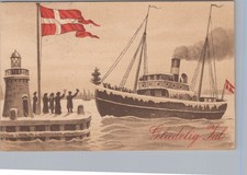 Glædelig Jul Denmark Christmas Ship Lighthouse Steamship Dannebrog 1912 Postcard