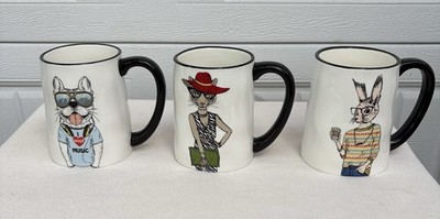 3ct Signature Anthropomorphic Hipster Animal Coffee Mug Dog Cat Rabbit MINT