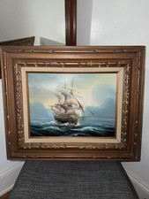 Vintage Original Rupert Hydan Oil Canvas Maritime Colonial Ship Painting Signed