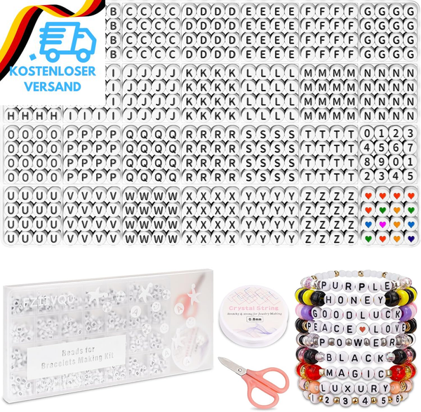 1450 StüCk Buchstabenperlen Set, 4X7 Mm WeißE Acryl Rund Alphabet Perlen FüR Arm-image