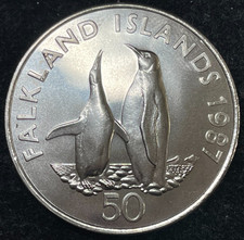 1987 Falkland Islands 50 Pence Coin Excellent Condition