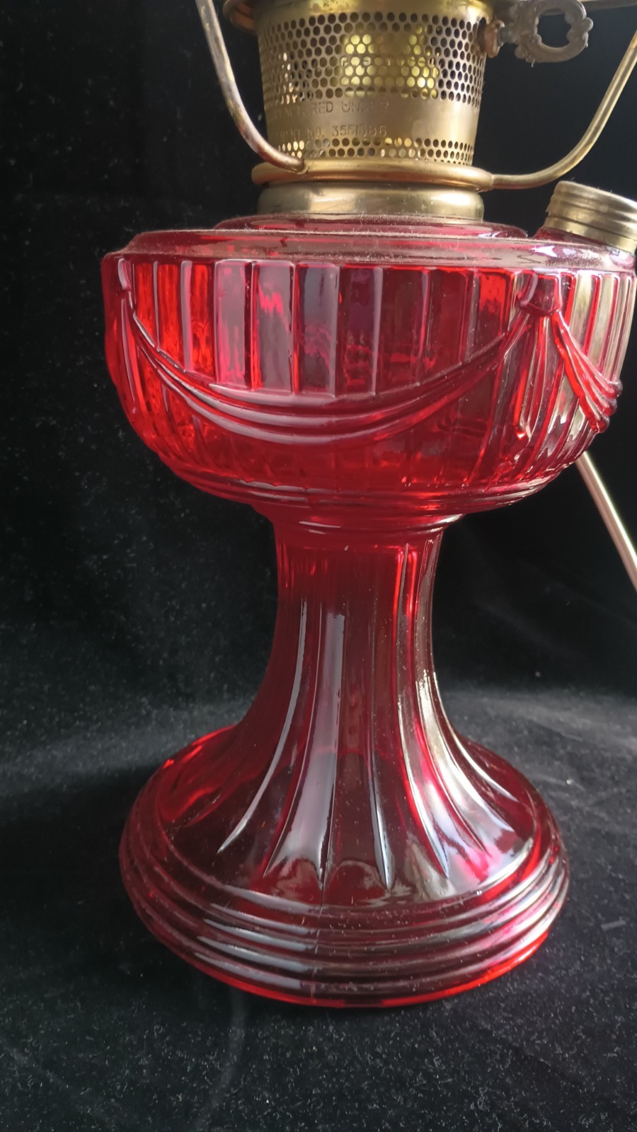 Vtg. B62 Aladdin Short Lincoln Drape Ruby Red Oil Lamp B12 Roses Champagne Shade
