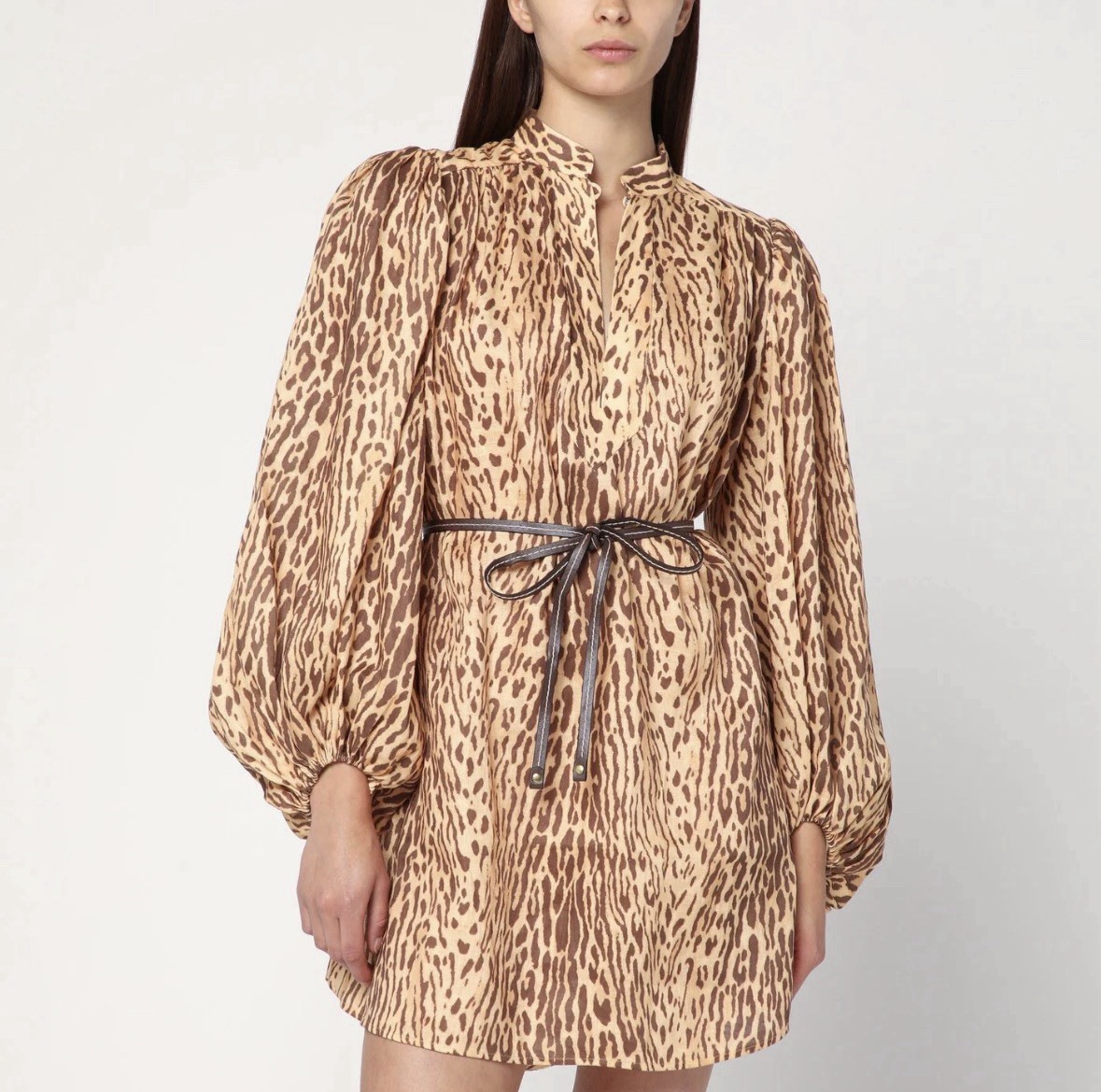 Zimmermann Cascadian Tunic Dress Leopard 100% Linen US 8 Belted Mini Resort NWT