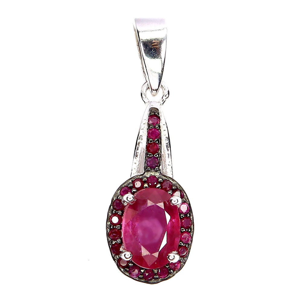 925 Sterling Silver Pendant Oval Ruby 7x5mm Ruby Diamond Cut Gemstone Jewelry