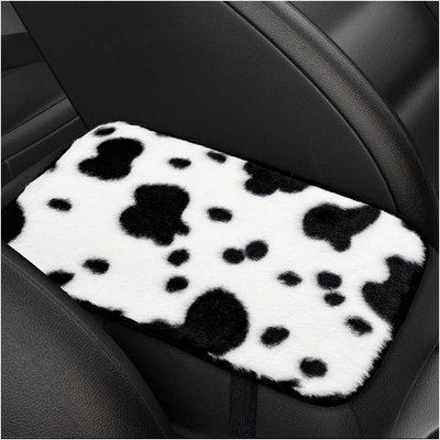 Cow Print Car Accessories Set, Soft Fluffy Plush Cute Ste Color: Black & White
