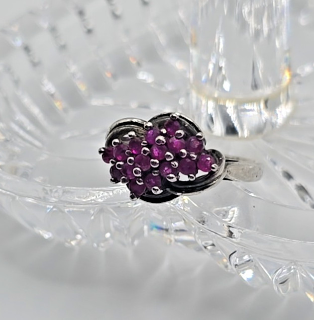 Vintage CT Signed STERLING SILVER Ruby Cluster Ri… - image 12