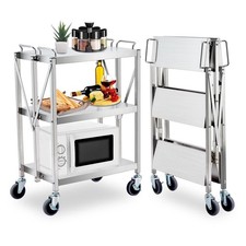 3 Tier Kitchen Trolley Cart Utility Serving Storage Rolling Cart Stainless Steel