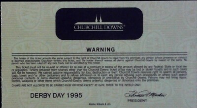 121st Running Kentucky Derby 1995 Horse Racing Ticket Stub Thunder