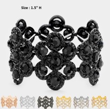 Flower Crystal Rhinestone Cocktail Wedding Stretch Bangle Bracelet Prom Party