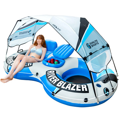 Sports Heavy Duty River Tube Pool Floats with Built-In Cooler & Detachable Canop