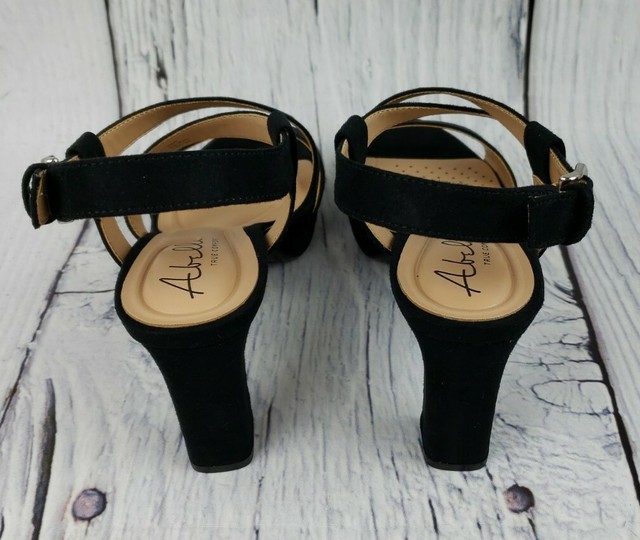 Abella True Comfort Womens Black Lapis Strappy Platform Suede Sandal Size 9m for sale online | eBay