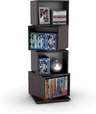4 Tier Rotating Cube Bookcase Media Storage Cabinet Movie Game Organizer Rack