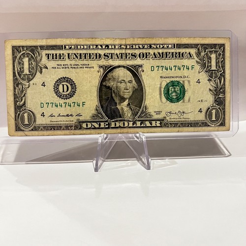 Binary Note $1 Dollar Bill Series 2013 (77447474) Fancy S/N * US Paper Currency
