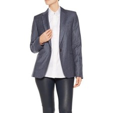 Equipment Sz Small Jay Merino Wool Single-breasted Blazer Blue Pockets