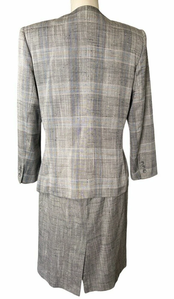 Traje vintage Jaqueline Ferrar para mujer 2 piezas talla 12 gris chaqueta y falda a rayas Foto 3 de 4