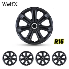 15" 4Pcs Wheel Rim Covers Matte Black Hubcaps On Full Hub Caps For R15 Car Tire