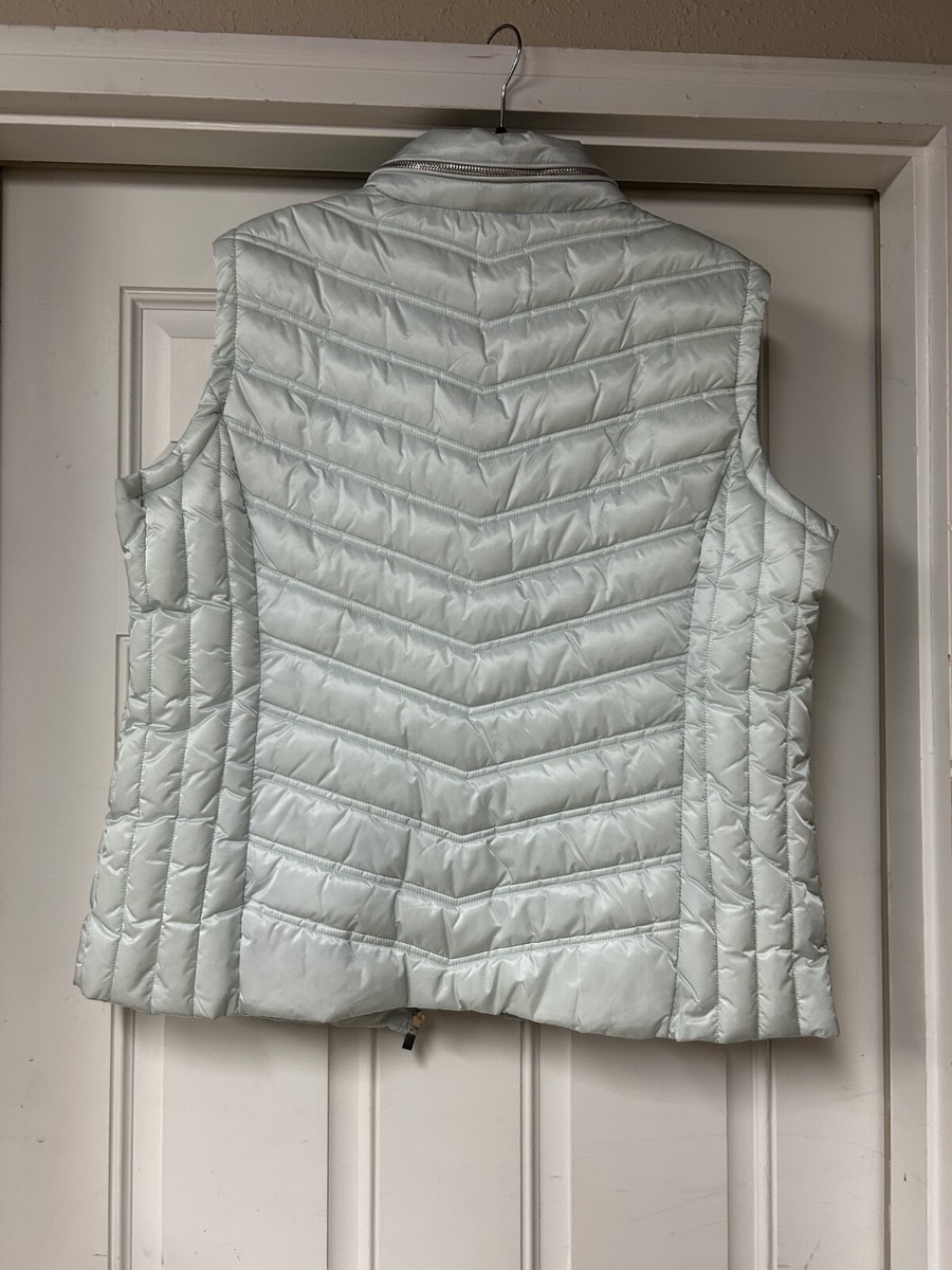 EUC Marble Fashions Co UK Pale Blue Vest quilted w hidden hood  XL View 2