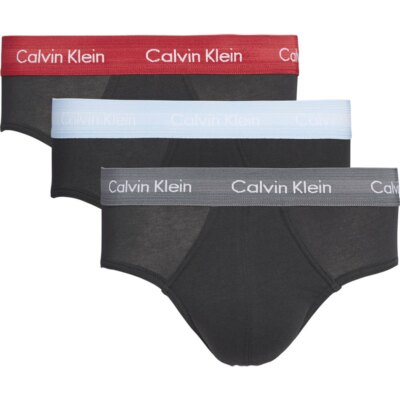 Calvin Klein U2661G-MFN Authentic Herren Baumwolle Slips 3er Pack Blau/Rot/Grau Bänder