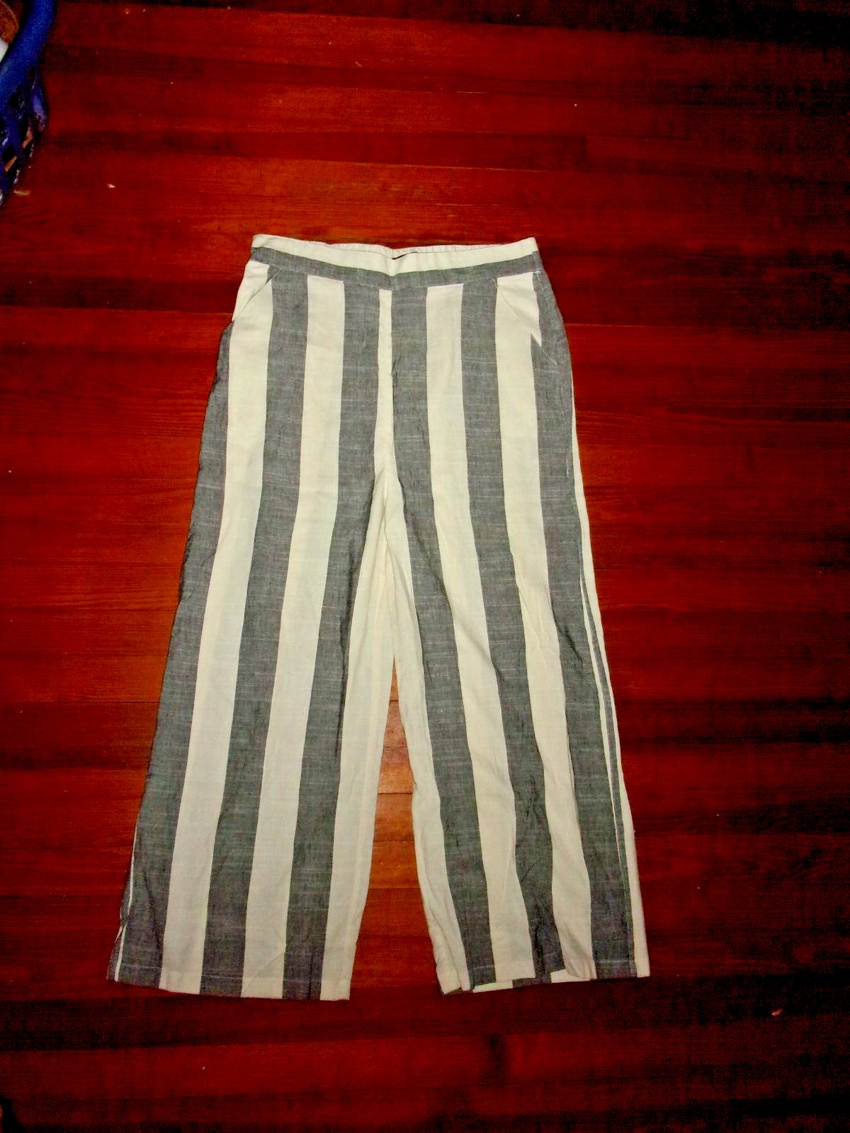 RD & Kokio Linen Blend Grey & White Striped Pants XL