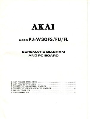 Akai Model PJ-W30FS/FU/FL Radio Cassette Recorder Schematic Diagram & PC Board