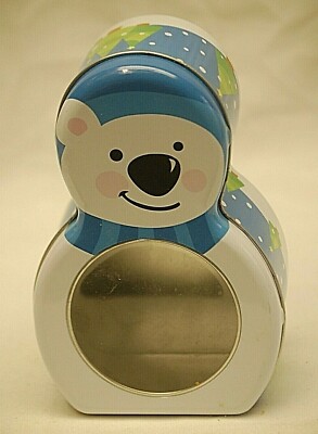 White Polar Bear Tin Box Storage Container Advertising Xmas Trees Snowflakes